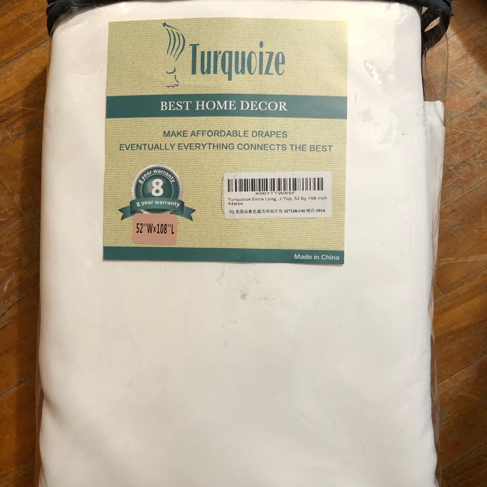 Turquoize extra long white 52x108 inch curtain panel